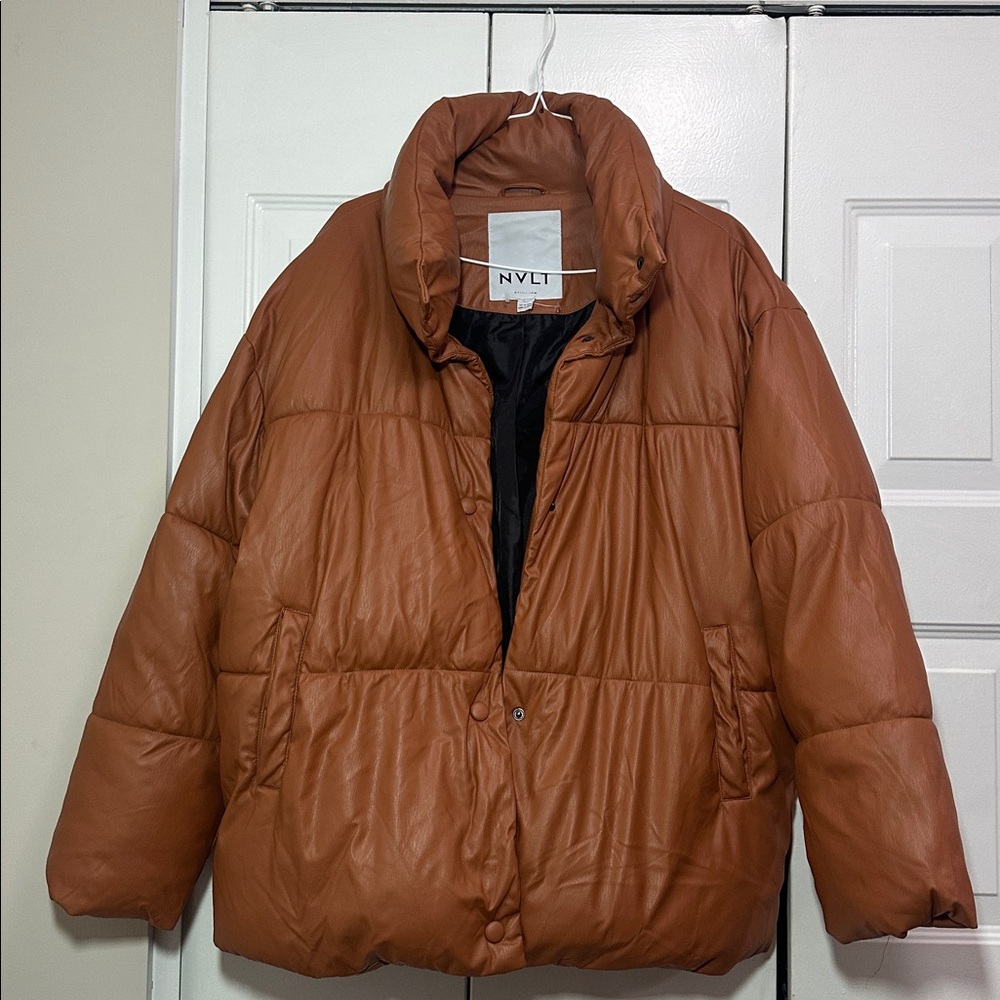 Anthropologie NVLT Oversized Faux Leather Puffer Jacket
